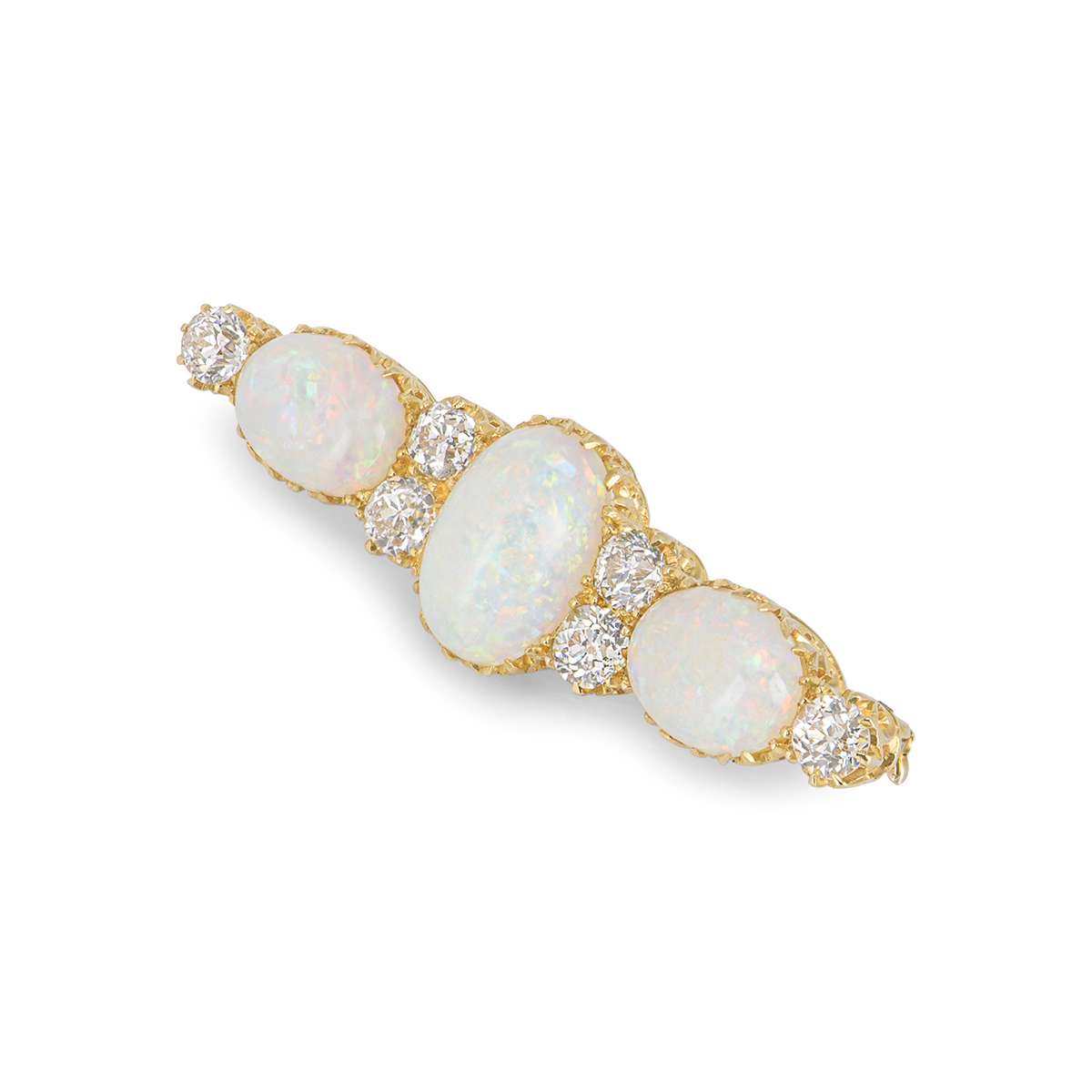 Yellow Gold Antique Opal and Diamond Brooch
